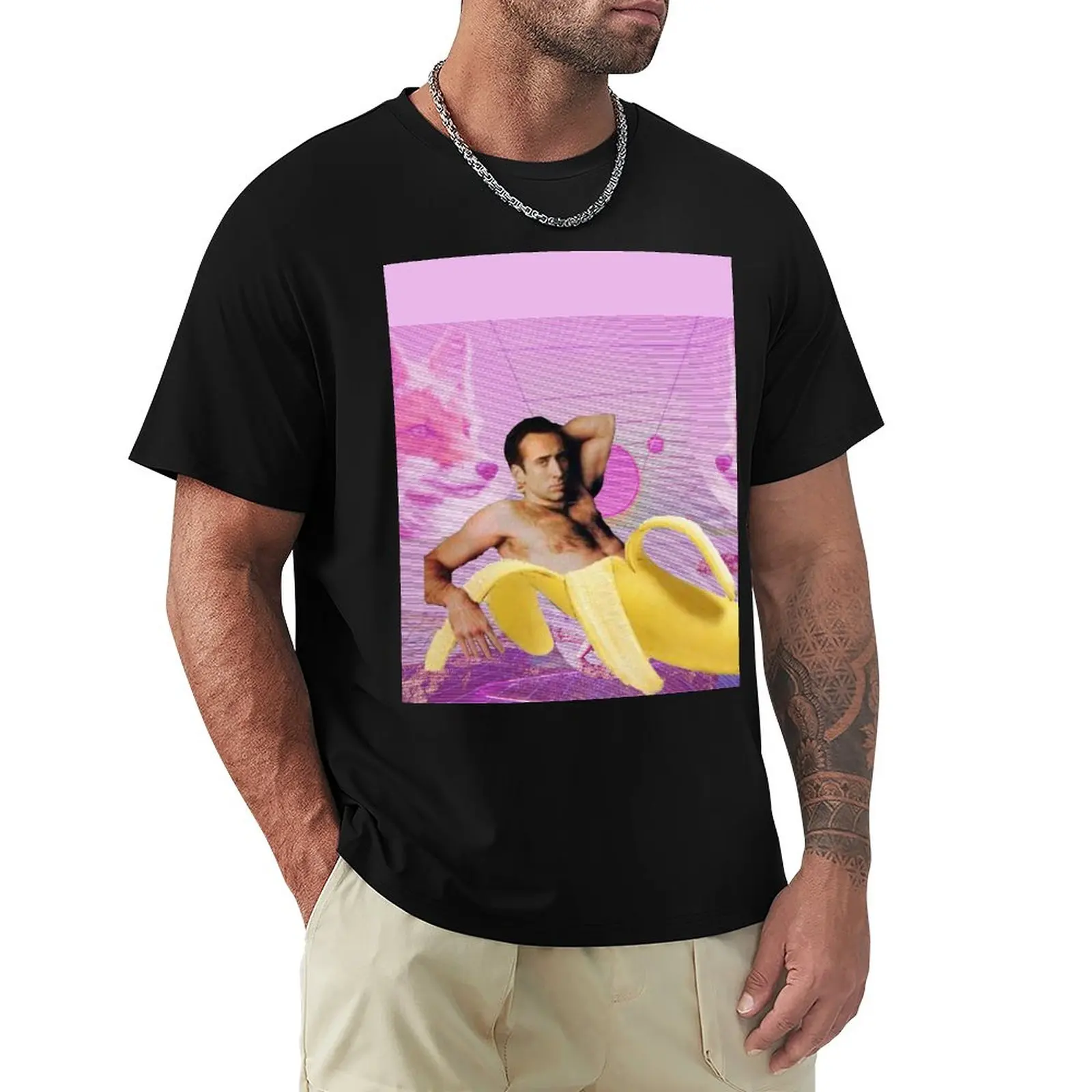 

Nicholas Cage Banana Vaporwave T-Shirt tops black t shirt tees Tee shirt mens graphic t-shirts hip hop