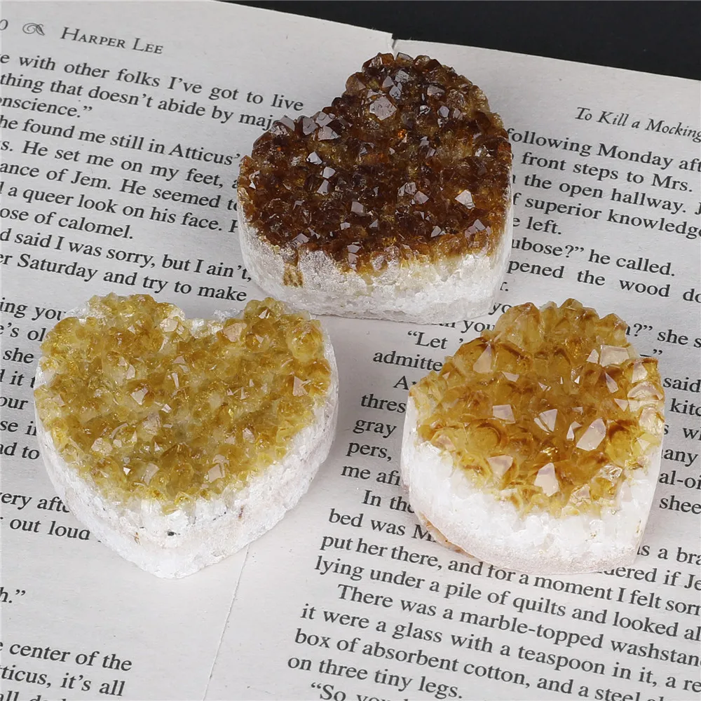 1pcs 4.5-5.5cm Natural Citrine Cluster Quartz Crystal Heart Shape Healing Energy Chakra Divination Home Decor