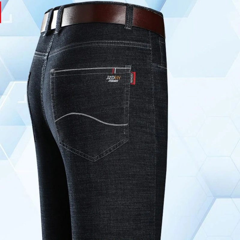 Men Jeans Blue Pants Baggy Trouser Man Colthing Thin Stretch High Waisted Straight Leg Business Design Casual Solid Slim Fit