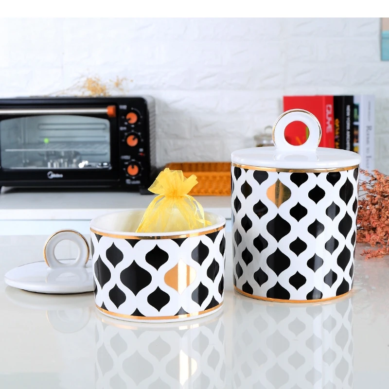 Ceramic General Jar Geometry Candy Can Ginger Storage Covered Vessel Ornaments Home Decoration Accessories