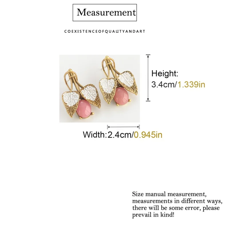 خمر ورقة الوردي القرط مسمار روز كوارتز الحجر الطبيعي المينا الذهب اللون أنيقة مجوهرات فاخرة جودة مصمم هدايا الزفاف #5