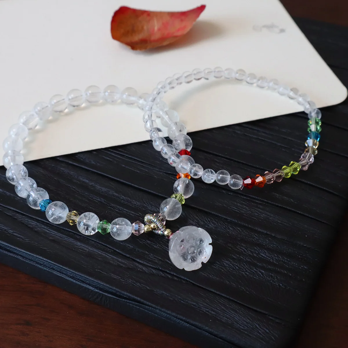 

Ruifan 6MM Natural White Crystal Women Beaded Bracelets Lucky Lotus Charm Purity&Good Fortune Spiritual Protection Bangle 1576
