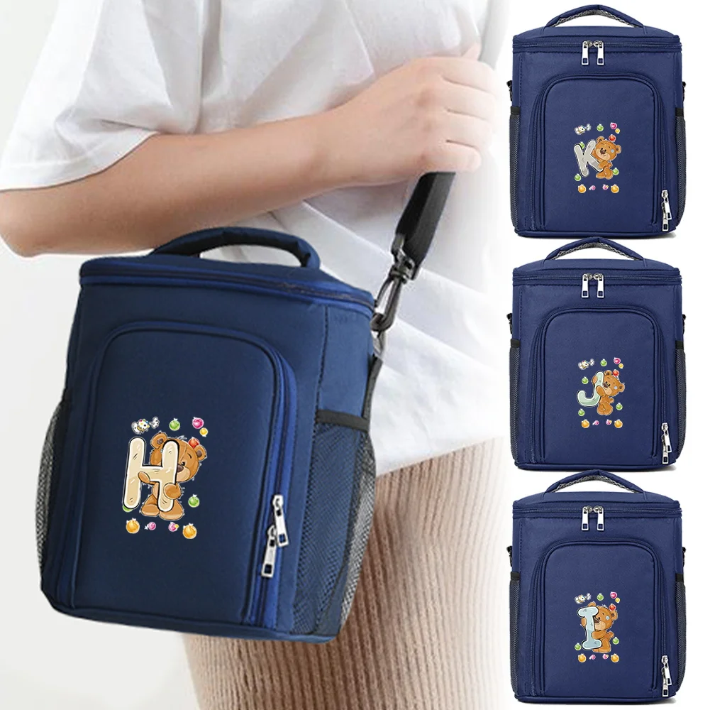 Thermal Bags Cooler Insulated Case Thermal Insulation Box Shoulder Storage Bag Portable  Crossbody Lunch Bag Bear Letter Pattern