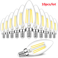 10pcs LED Bulb E14 E27 2W/4W/6W Edison Retro Filament Candle Light AC220V C35 C35L Warm/Cold White 360 Degree Energy Saving Lamp