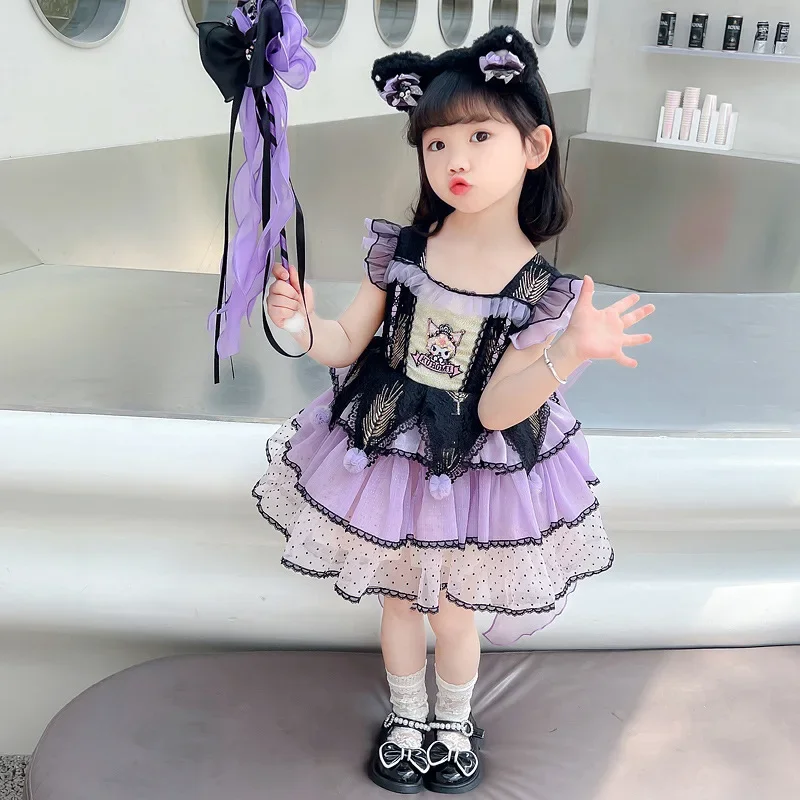 Anime Sanrio Cartoon Kuromi Cosplay Princess Dress Lolita Children's Costume Dresses Puffy Skirt Suit Kid Girls Birthday Gifts