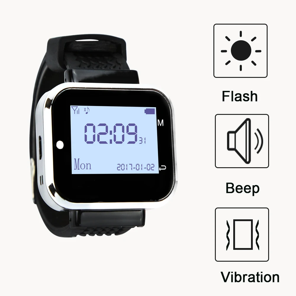 Wireless Order Call System for Restaurants Hotels Cafes Nursing Homes-Menu Button Watch Service Calling