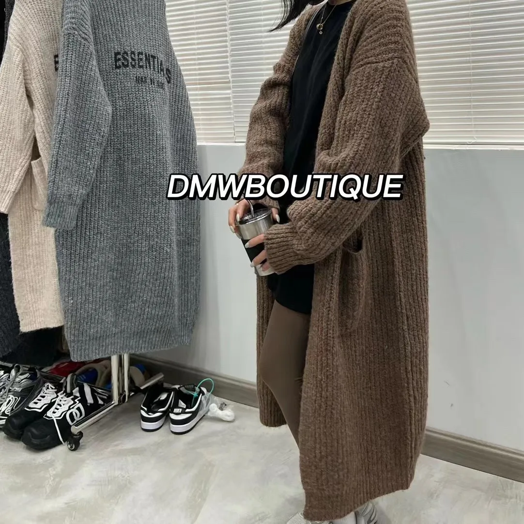 

Кардиган женский длинный вязаный Повседневный винтажный свободный свитер пальто Однотонный свитер оверсайз корейские модные женские кардиганы