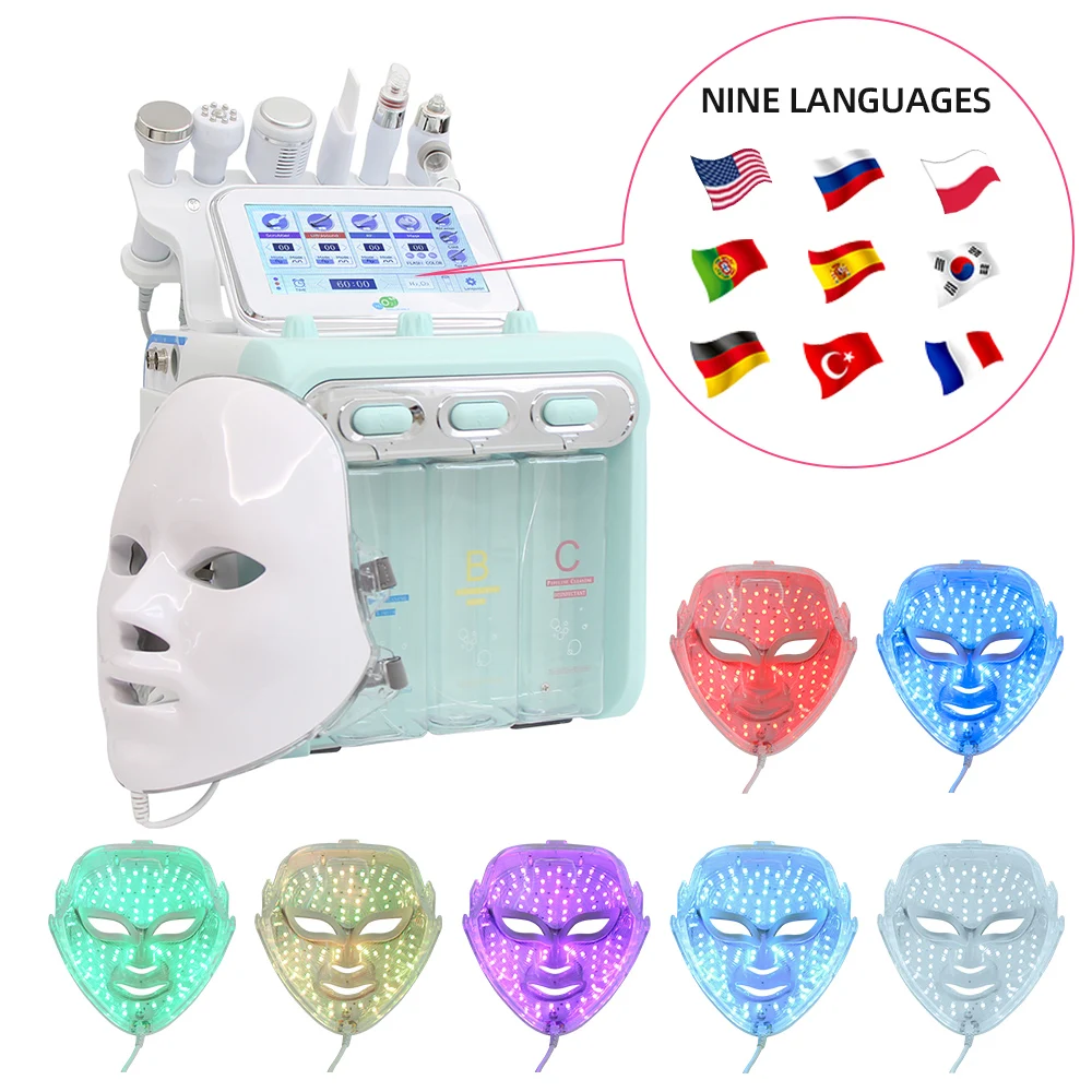 Multi-function 7in1 H2O2 Water Oxygen Facial Beauty Machine with Mask  Face Lifting Dermabrasion Device Skin Scrubber Facial Spa