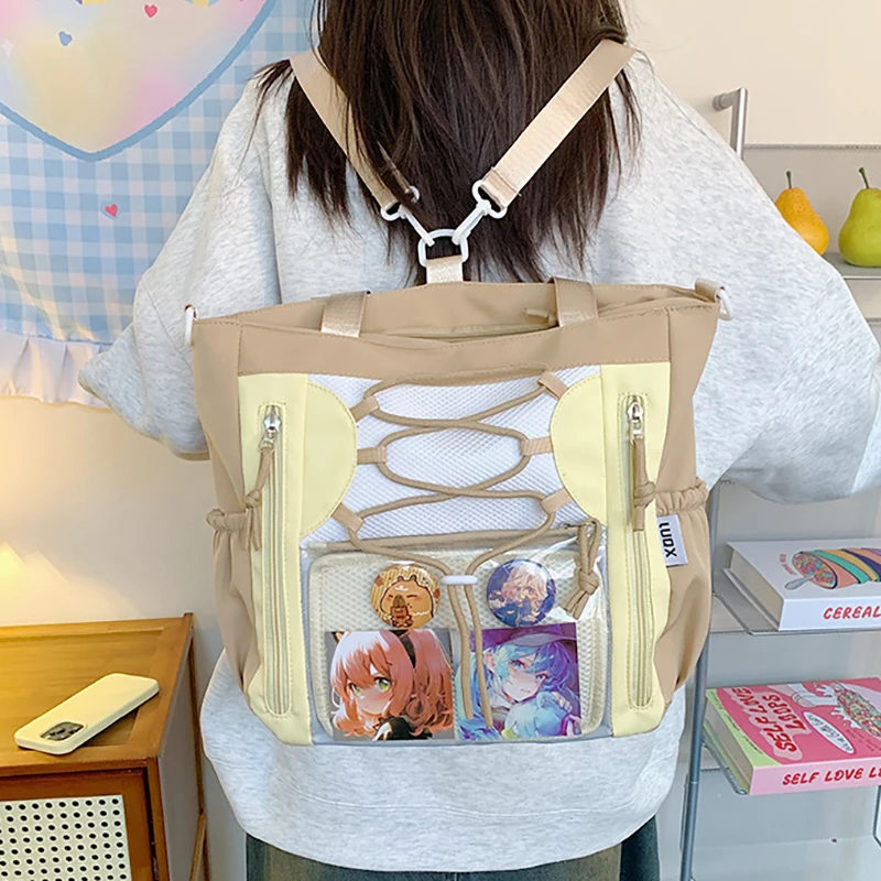 

Richme Aesthetic Women Ita Bags Adjustable Pockets Backpacks Female Casual Nylon Students Commute Tote Crossbody Shoulder Bag