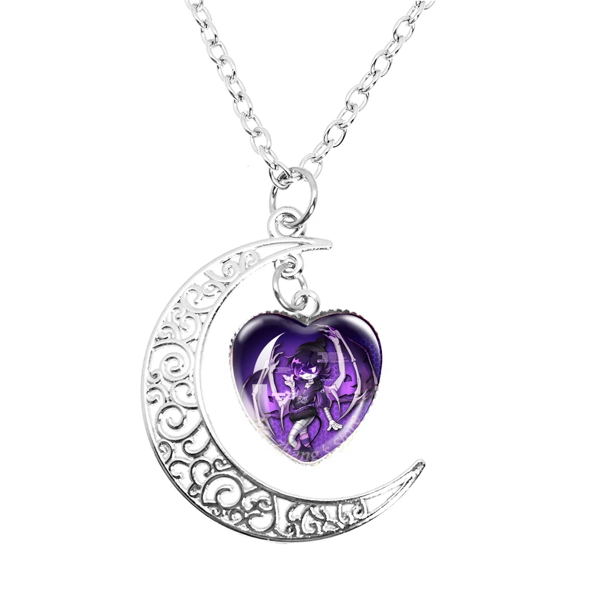 Anime Murder Drones Character 20mm Glass Cabochon Heart shaped Moon Necklace HD Printed Photo Jewelry Chain Wholesale Gifts