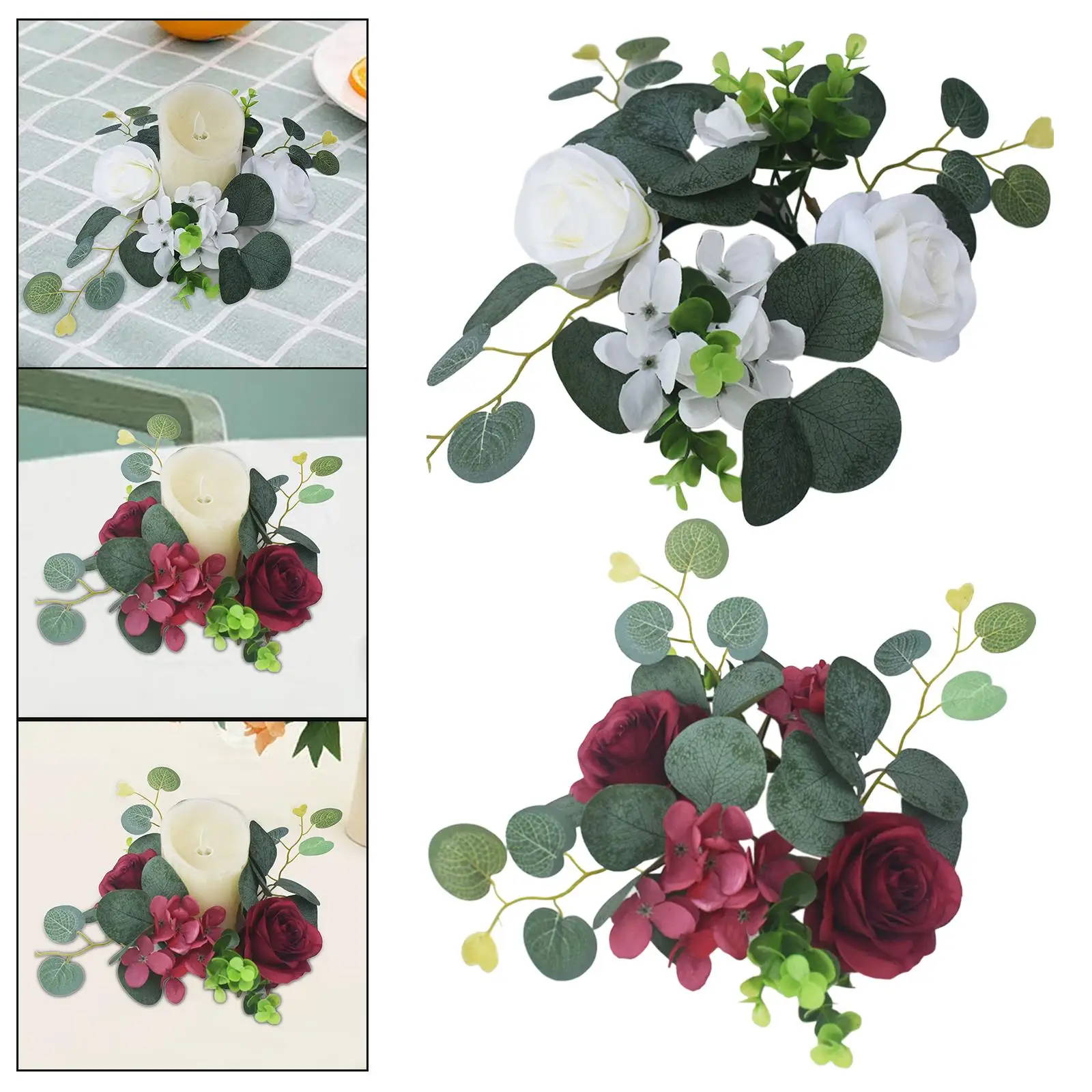 Candle Ring Wreath Artificial Eucalyptus Garland for Tabletop Decor Greenery Farmhouse Style Wedding Party Home Christmas