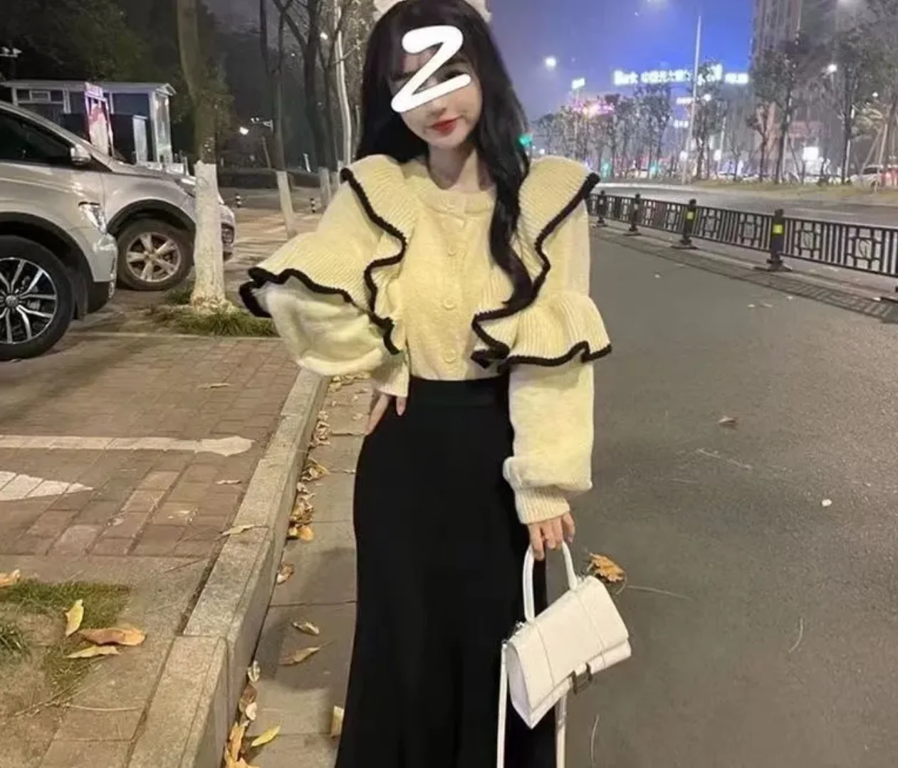 2024 New Autumn Winter Ruffles PersonalizedSweet Wind Lotus Leaf Edge O-neck KnittedCardigan Lantern Sleeve Premium Coat