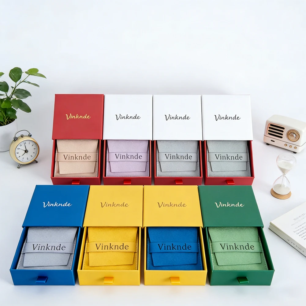 

100Pcs Jewelry Earrings Box Microfiber Velvet Bag Custom Logo Cardboard Ring Necklace Drawer Packaging Boxes Wedding Gift Bags