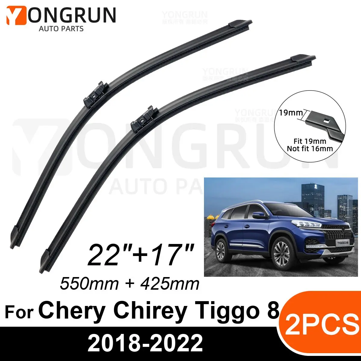 

Car Front Windshield Wipers For Chery Chirey Tiggo 8 2018-2022 Wiper Blade Rubber 22"+17" Car Windshield Windscreen Accessories