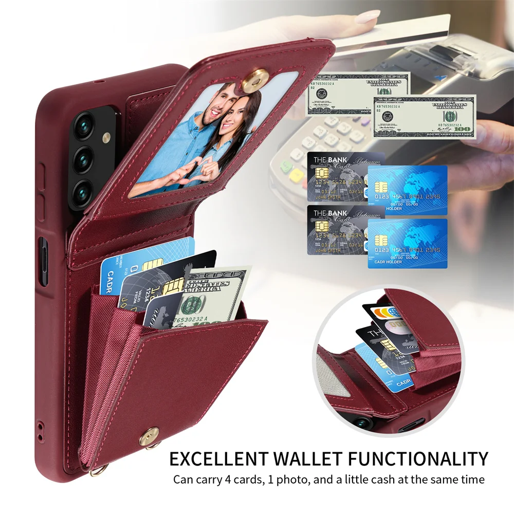 Luxury Organ Style Crossbody Card Bag Wallet Case for Samsung Galaxy A13 A04 M13 A04S Magnetic Buckle RFID Blocking Leather Case