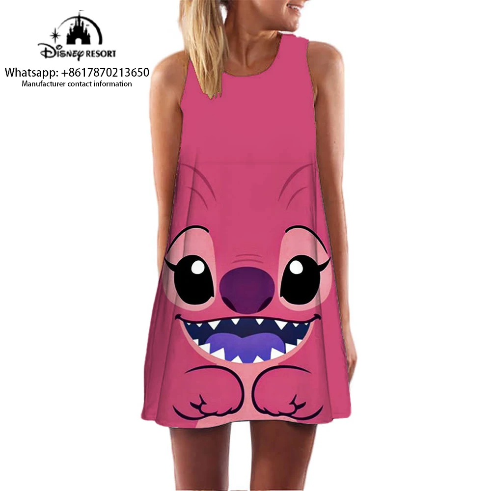 

2024 Stitch Pajamas Women Summer Sleeveless Pajama Dress 3D Cartoon Cute Home Clothes Can Be Weared Sleeveless Dress