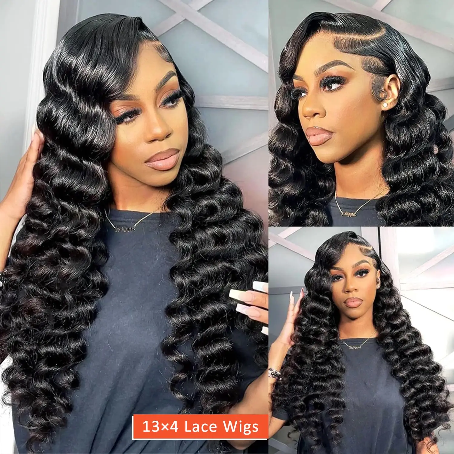 34 Inch Deep Wave Frontal Wig Transparent 13x4 HD Lace Frontal Human Hair Wigs Curly Human Hair Lace Frontal Wigs For Women