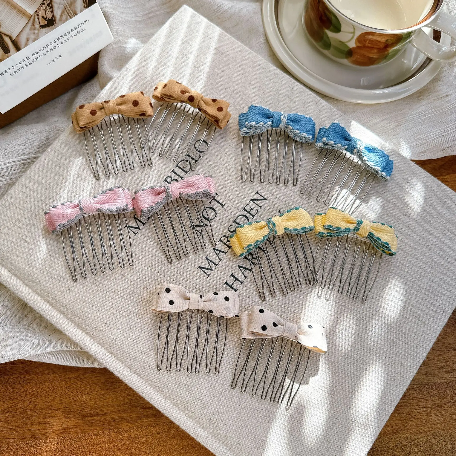 2pcs Children Hair Comb Clip Girls Bangs Broken Hair Organizer Cute Bow Comb Clip Back of The Head Insert Comb Hair Accessory