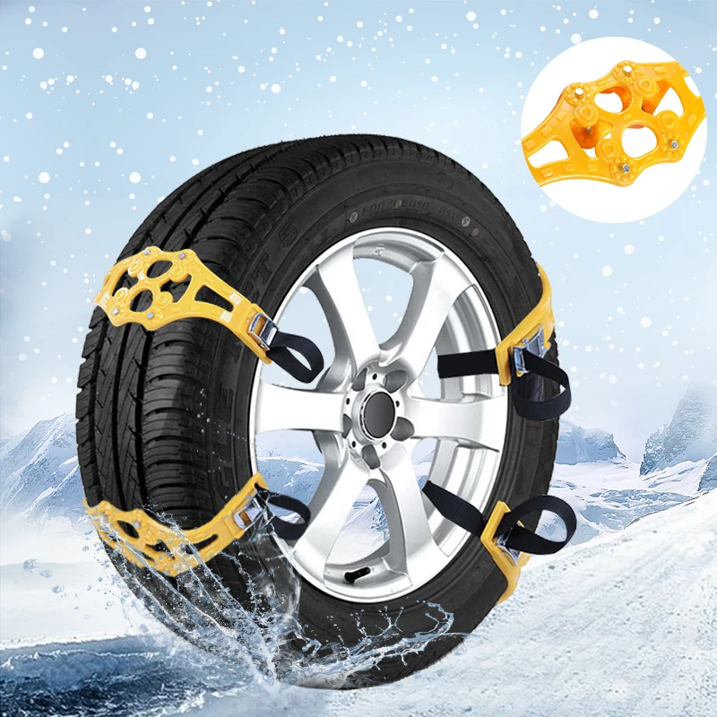 4/8Pcs Yellow Black Car Tyre Winter Roadway Safety Tire Snow Adjustable Anti-skid Safety TPU Double Snap Skid Wheel Chains Tools