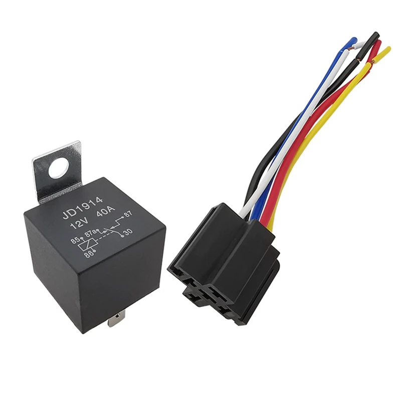 JD1914 Automotive Relay Harness Set 5-Pin 40A 12V SPDT With Interlocking Relay Socket And Wiring Harness-5 Pack