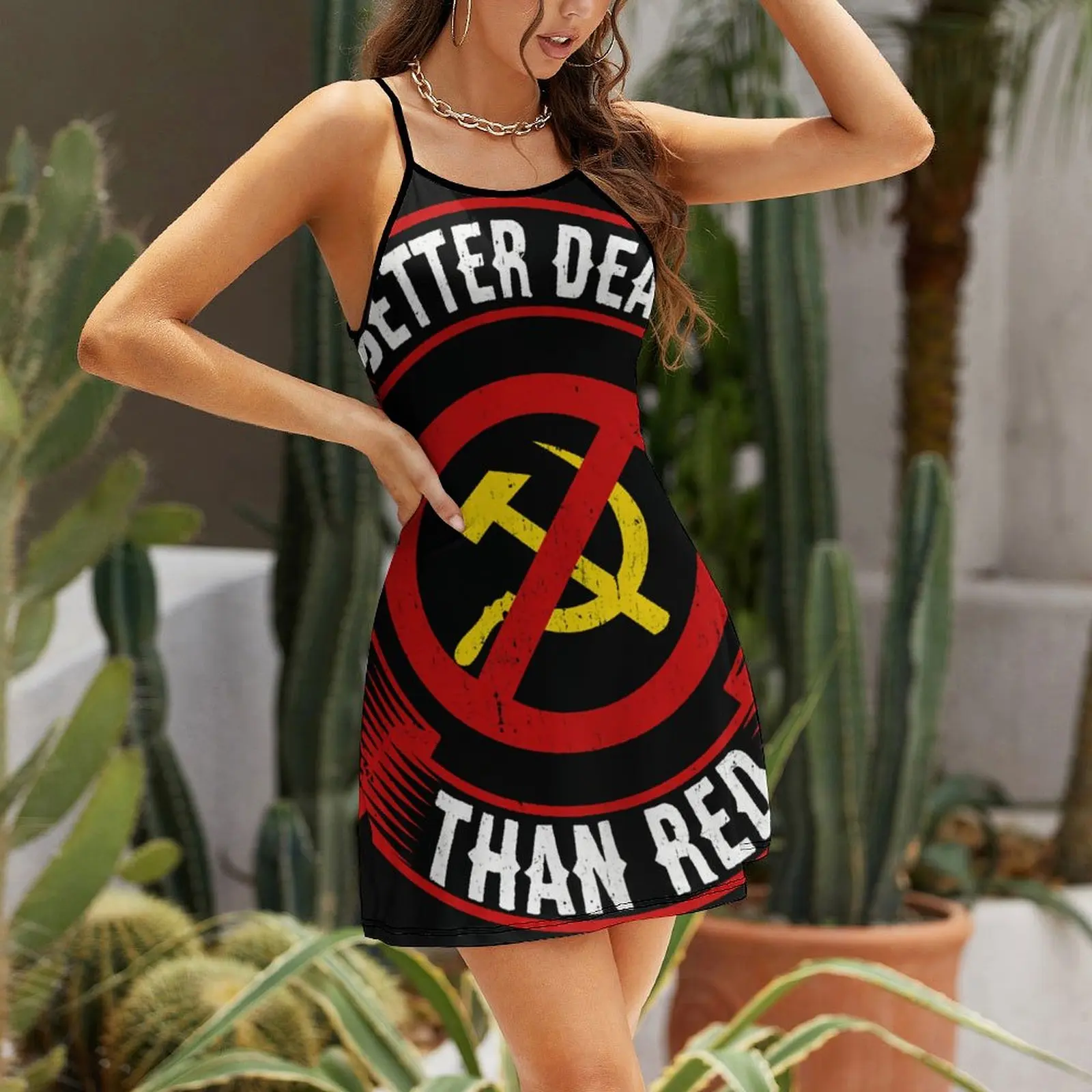 Better Dead Than Red Cold War Anti Communist Novelty Exotic  Woman's Dress  Women's Sling Dress Humor Graphic  Vacations Suspend