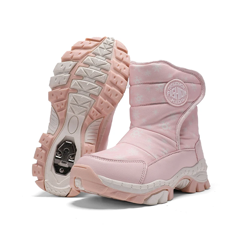 Kids Winter Boots Girls Boys Thick Warm Plush Comfortable Anti-Slip Outdoor Sports Faux Leather Snow Boots Sneakers