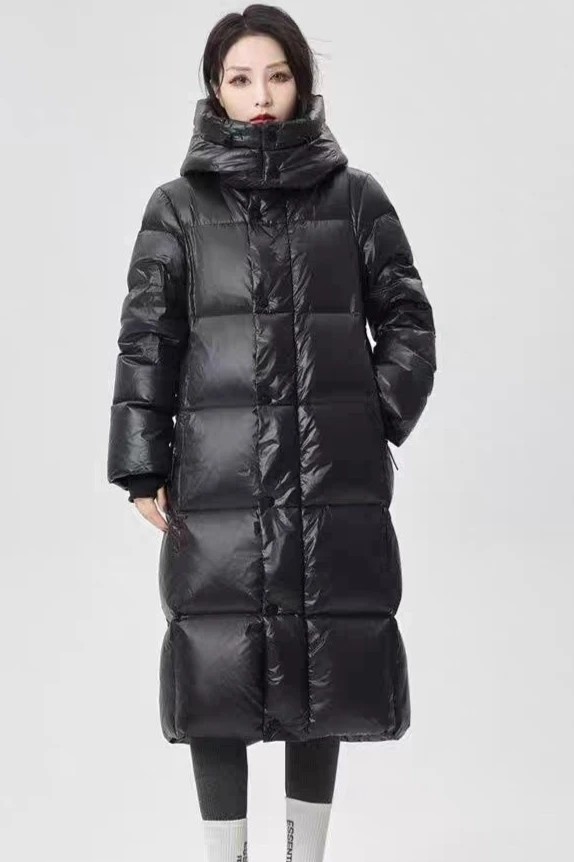 

2025 Winter Women's Down Jacket Commuter Hoodie Long 90 White Duck Down Parkas