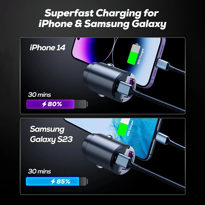 200W USB Type C Dual Ports Car Charger Lighter Quick Charge 4.0 3.0 For iPhone Xiaomi Huawei Samsung Fast Charging Phone Charger - náhled 2