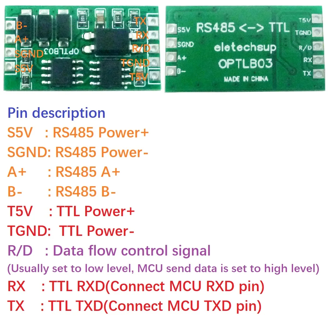2Pcs OPTLB03 RS485 to TTL232 Isolated Communication Module for Arduino PLC ESP8266, Industrial Grade Surge Protection