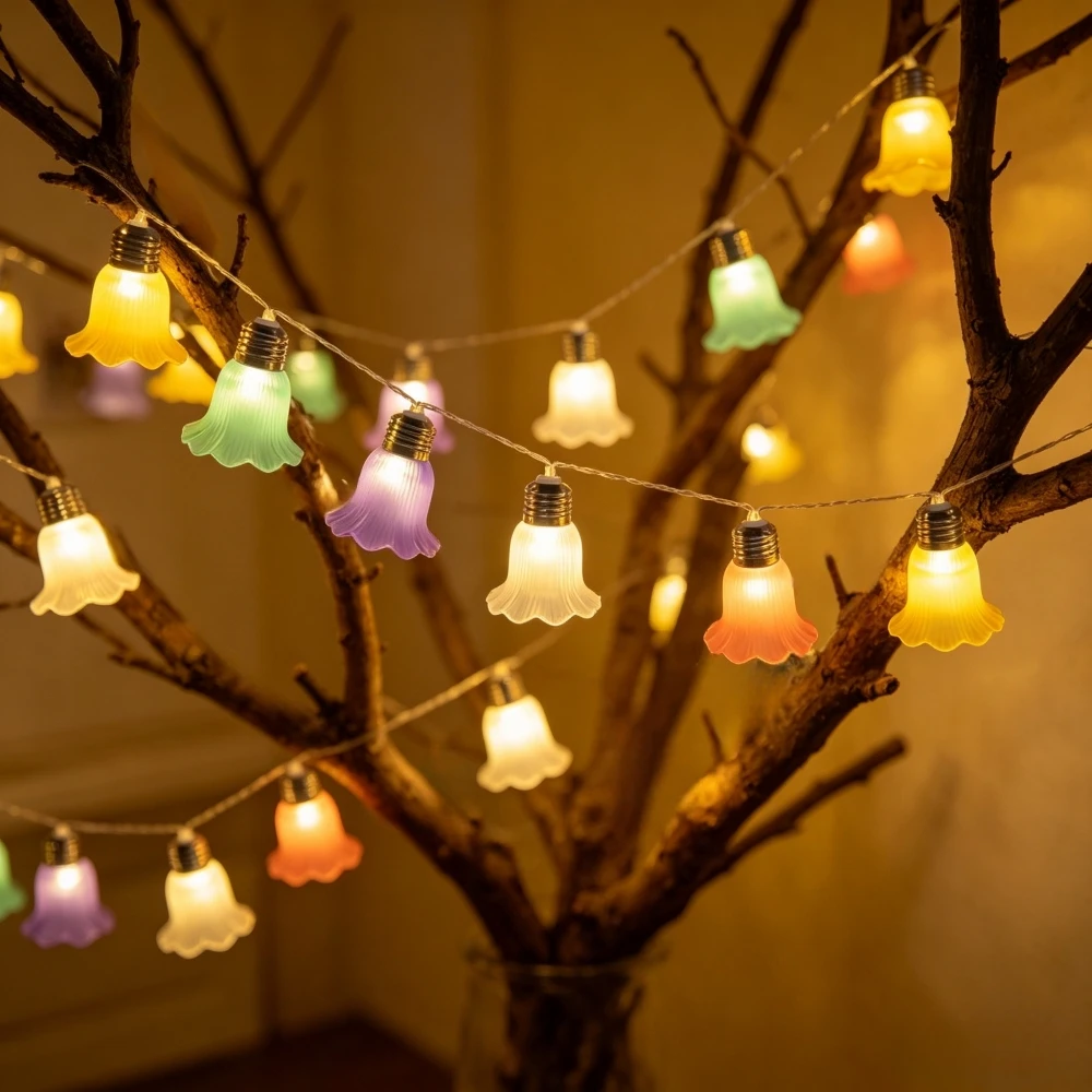 1.5M/3M Battery Operated Morning Glory Flower String Lights Ballet Skirt LED Fairy Lights for Bedroom Living Room Dorm Decor