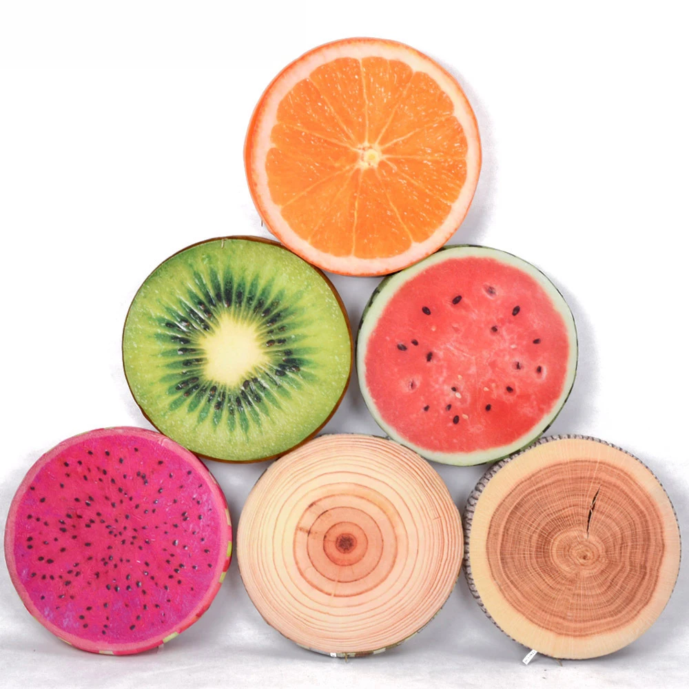 

Fruit Pillows Round Floor Cushion, 3D Watermelon Kiwi Lemon Orange Decorative Stuffed Throw Pillow, Chair Seat Cushions for Kids