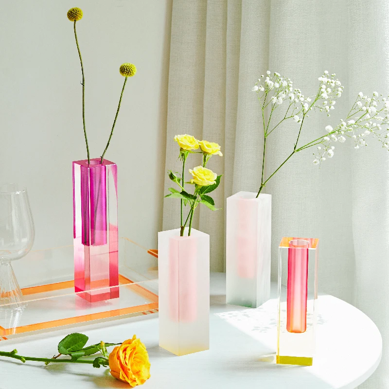 Acrylic Pillar Bud Vase Tabletop Glass Vases Luxury Decorative Crystal Nordic Room Decoration Home Decor Home Vase