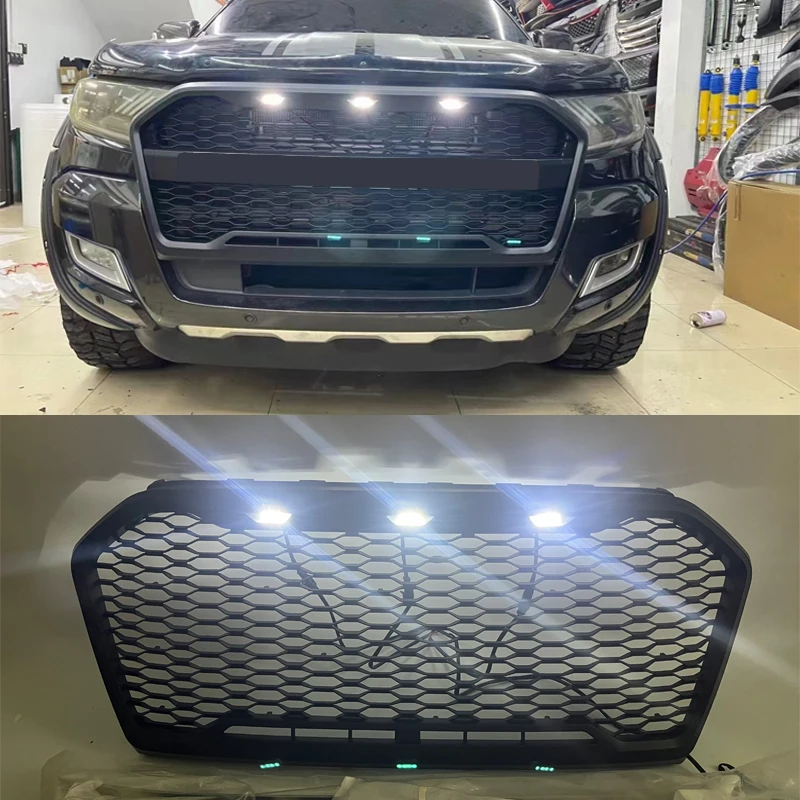 

LED Racing Grill For Ford Ranger T7 T8 Wildtrak 2015 2018 2017 2018 2019 2020 2021 Car Front Bumper Mask Cover Radiator Grille