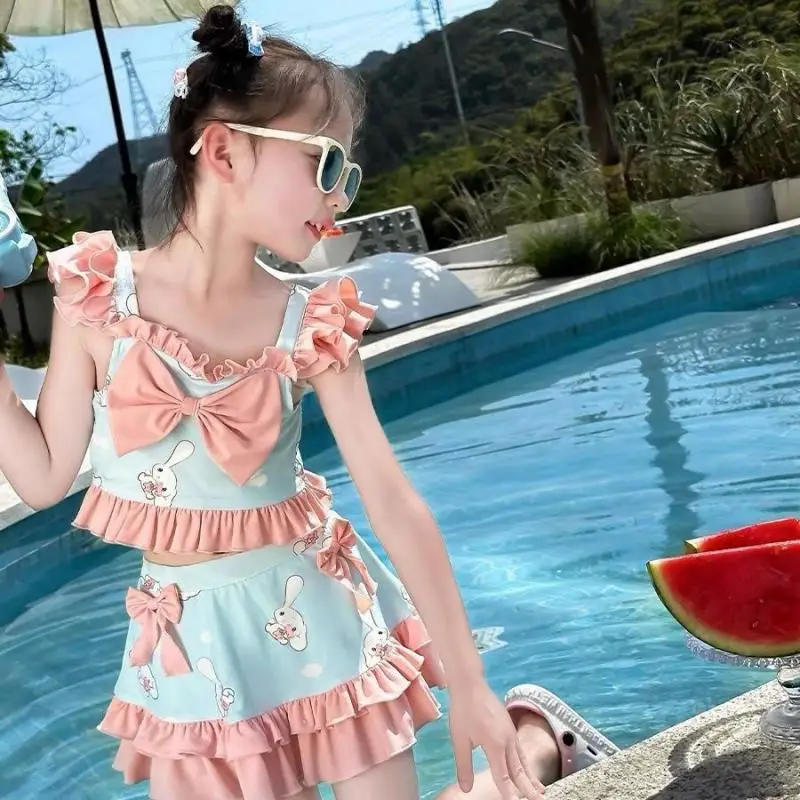 Cinna moroll Badeanzug Kawaii Mädchen Sommerferien Strand Bikini Prinzessin Stil Bade bekleidung süße Kinder schwimmen Kleidung schnell trocknen Geschenk