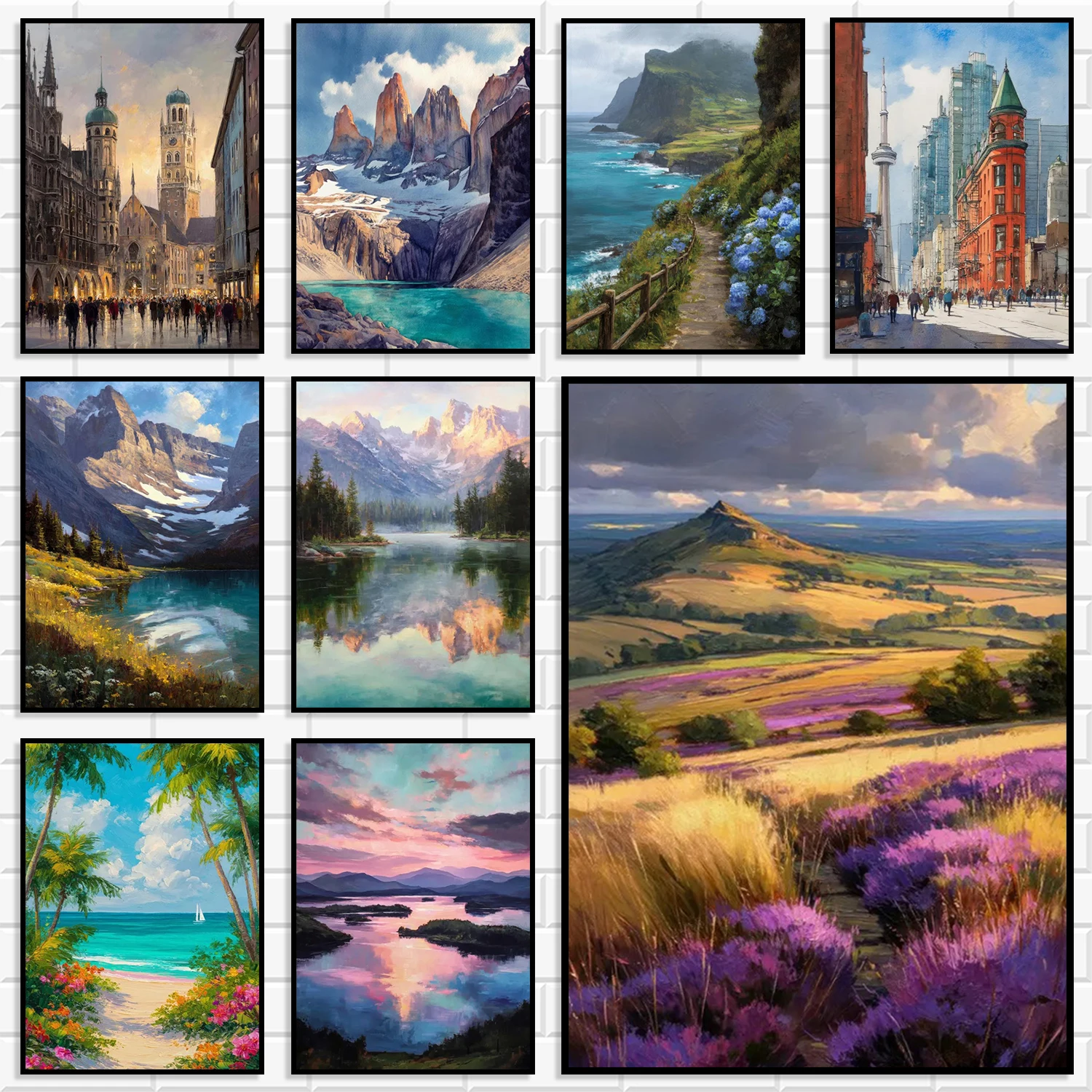 World Famous Landscape Canvas Print Vintage City Mountain Sea Lake Scenery Art Home Living Room Decor Travel Destination Poster