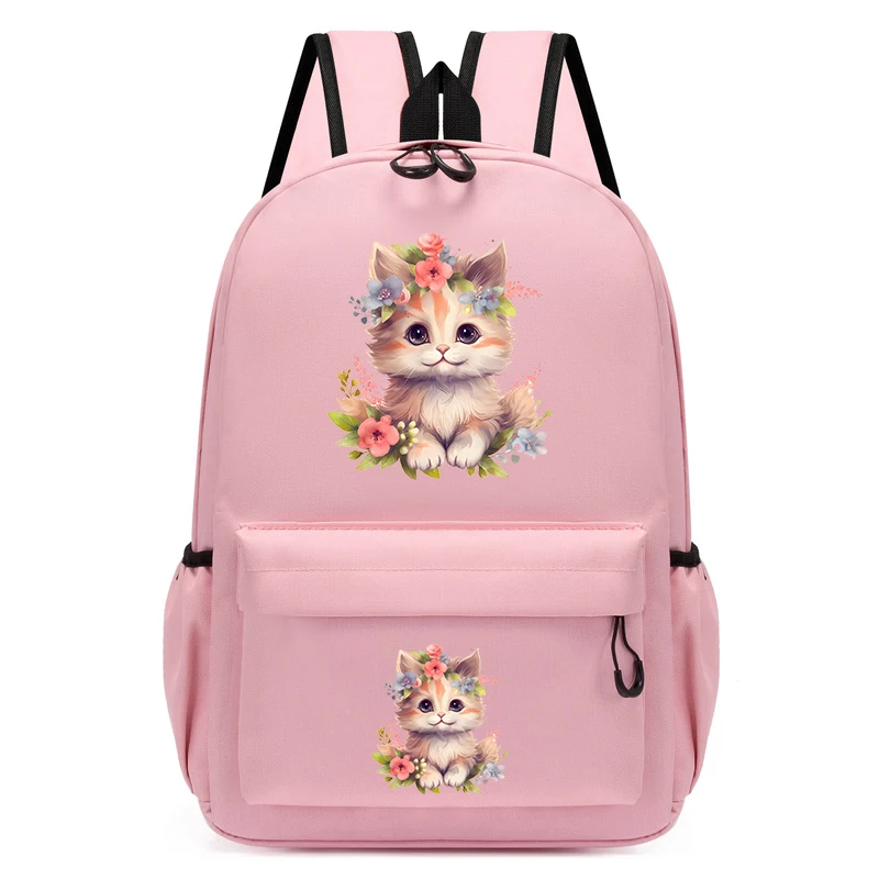 Mochila escolar con estampado de gato y flores de dibujos animados para niños, Bolsa Escolar de animales, mochila de regreso a la escuela, bolsas de guardería Kawaii