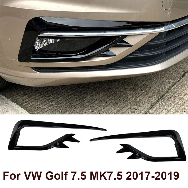 MK 7.5 Glossy Black Car Front Fog Light Eyebrow Eyelid Wind Knife Decorative Sticker Cover Trim For VW Golf 7.5 MK7.5 2017-2019