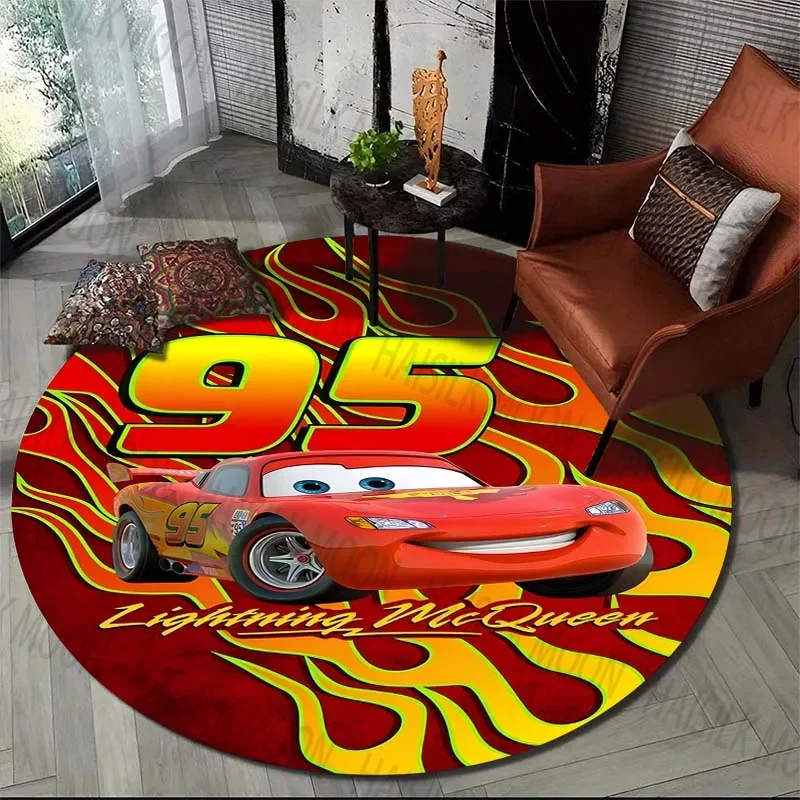 Disney Cartoon Cars Lightning McQueen Printing Round Carpet Living Room Bedroom Table and Chair Sofa Decorative Carpet Play Mat