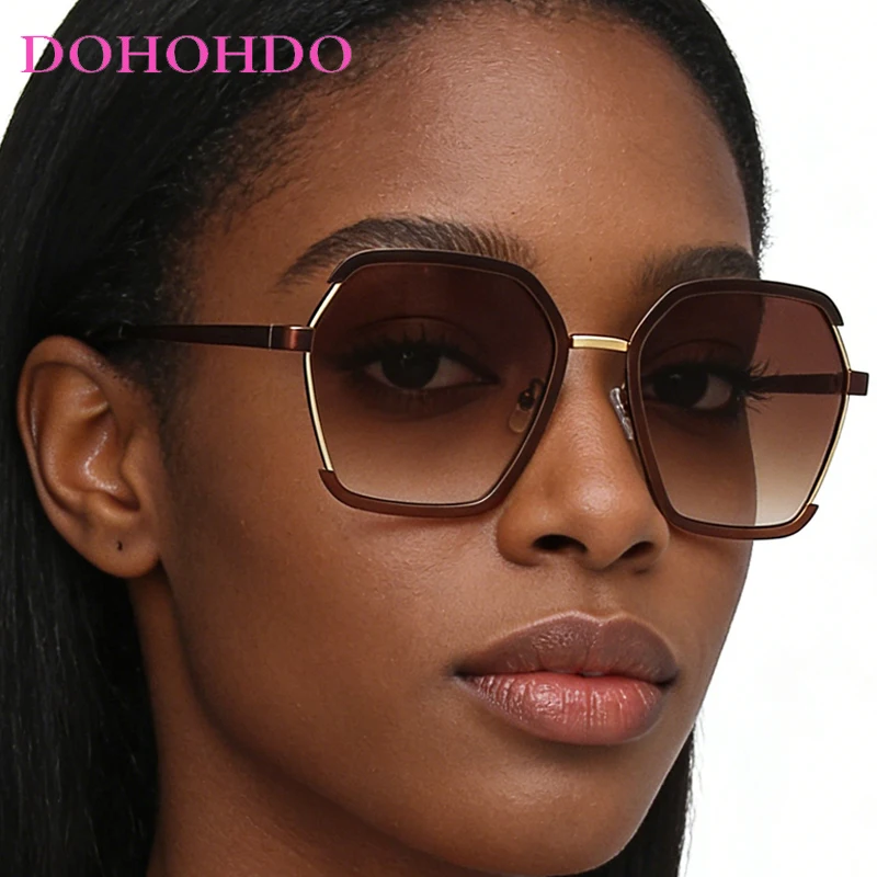 

Women Outdoors Big Square Sunglasses For Men Metal Half Frame Sunglasses Female Shades Travel Eyewear UV400 Gafas De Sol Mujer