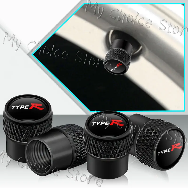 4Pcs Type R Logo For Honda Civic Hrv Accord City Car Wheel Tire Valve Cap Tyre Rim Stem Airdust Waterproof Covers Accessories