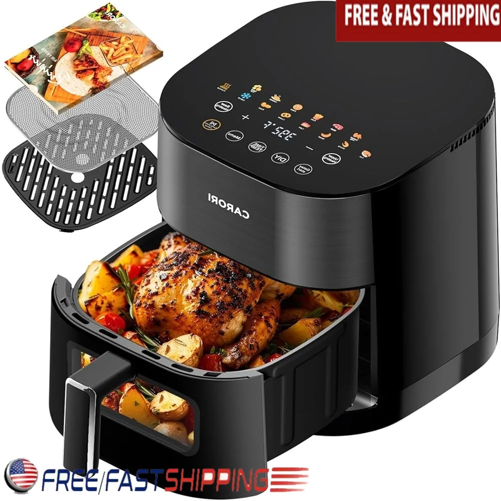 Fritadeira de ar 14 em 1 com janela de visualização Tecnologia de aquecimento duplo 1700W Cozinha rápida 95% Menus predefinidos de óleo Fácil limpeza