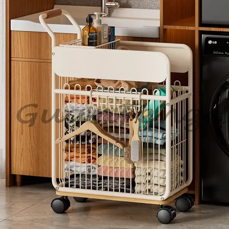 Multi-functional Rolling Laundry Hamper Movable Clothes Basket with Storage Rack Bathroom Household Dirty Clothes Organizer
