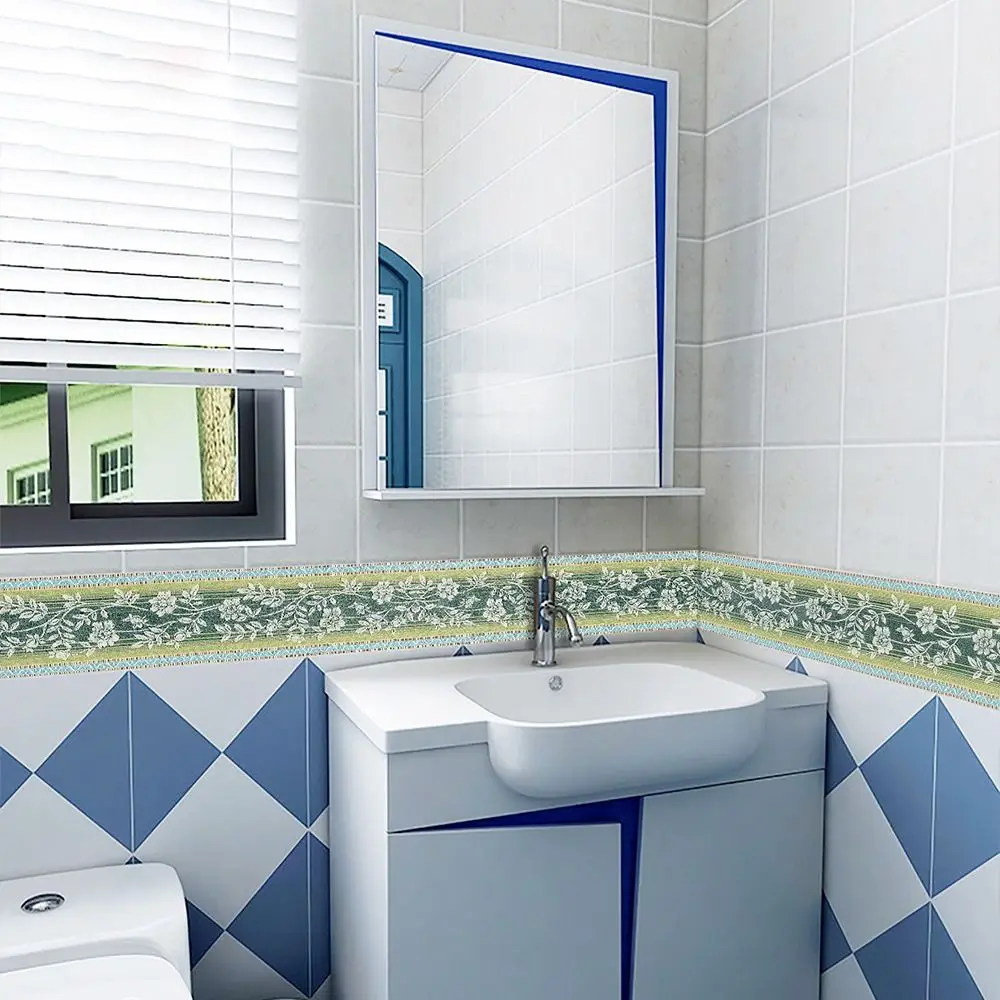 Decorative Wallpaper Self Adhesive Waist Line Waterproof Baseboard Wallpaper Wall Sticker Bathroom