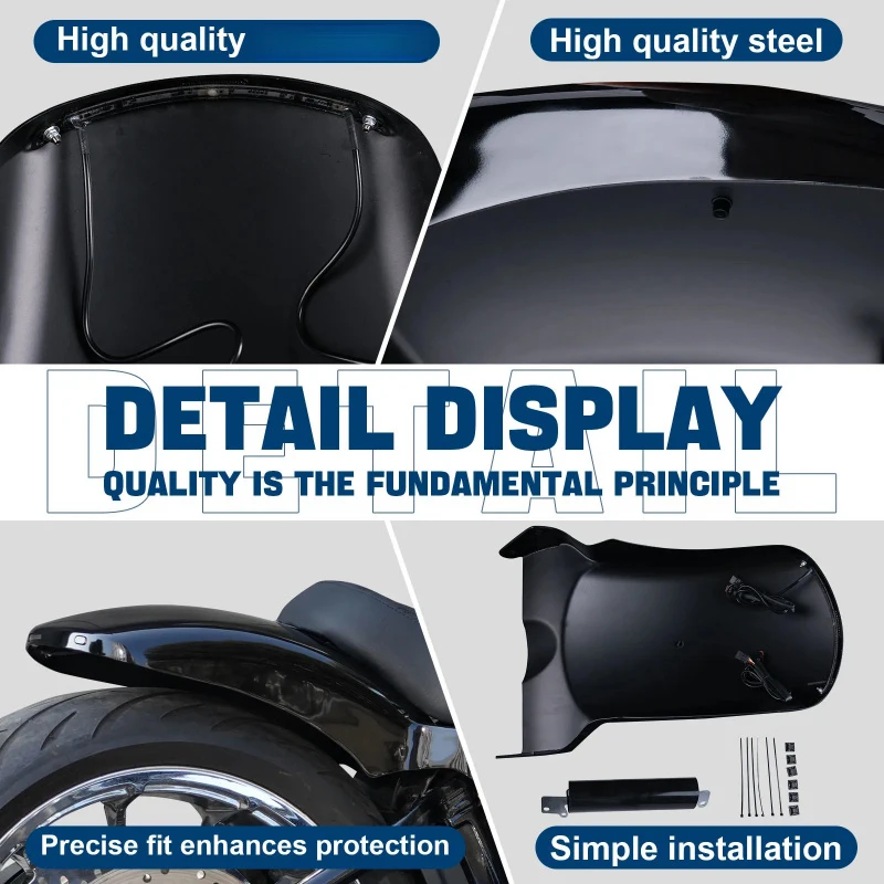 Hot selling 2018-later Tail Light Turn Signals Heavy Duty Short Gloss Black Motorcycle Rear Fender