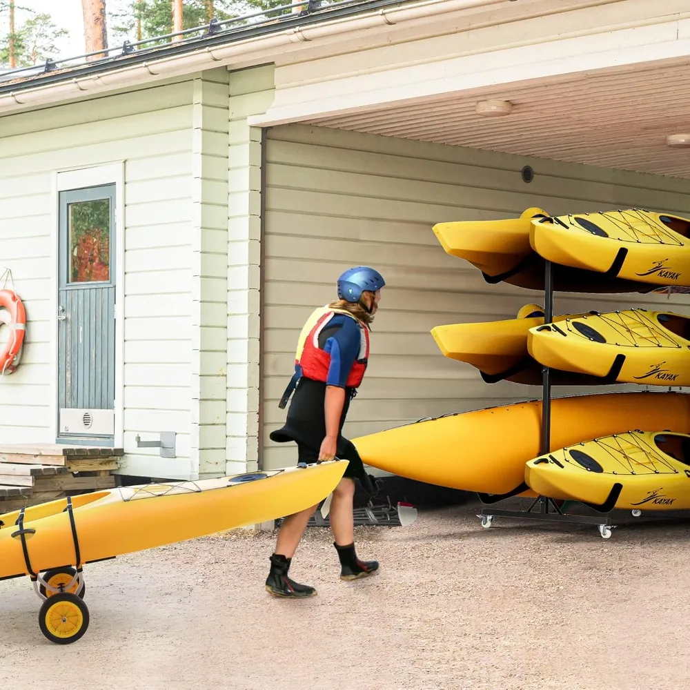 Indoor Outdoor Kayak Rack, Heavy-Duty Sturdy Storage Rack for 6 Kayak, Canoe, Paddle Board, SUP, Movable Kayak Stand