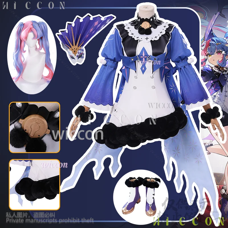 

Anime Cos Game Wuthering Waves Cosplay ROCCIA Anime Costume Harajuku Style Blue Magic Uniform Dress Y2K Lolita Pink Blue Wigs
