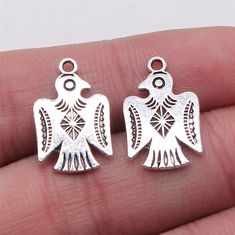 WYSIWYG, 10 piezas de amuleto de pájaro de aleación de plata antigua de Color plata joyería de bricolaje 12x19mm