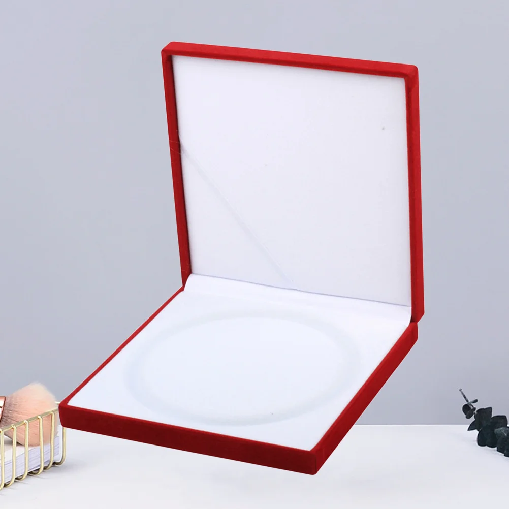 

Red Square Jewelry Box Flocking Pearl Necklace Storage Case Ring Holder Gift Packaging Display Case For Women Girls