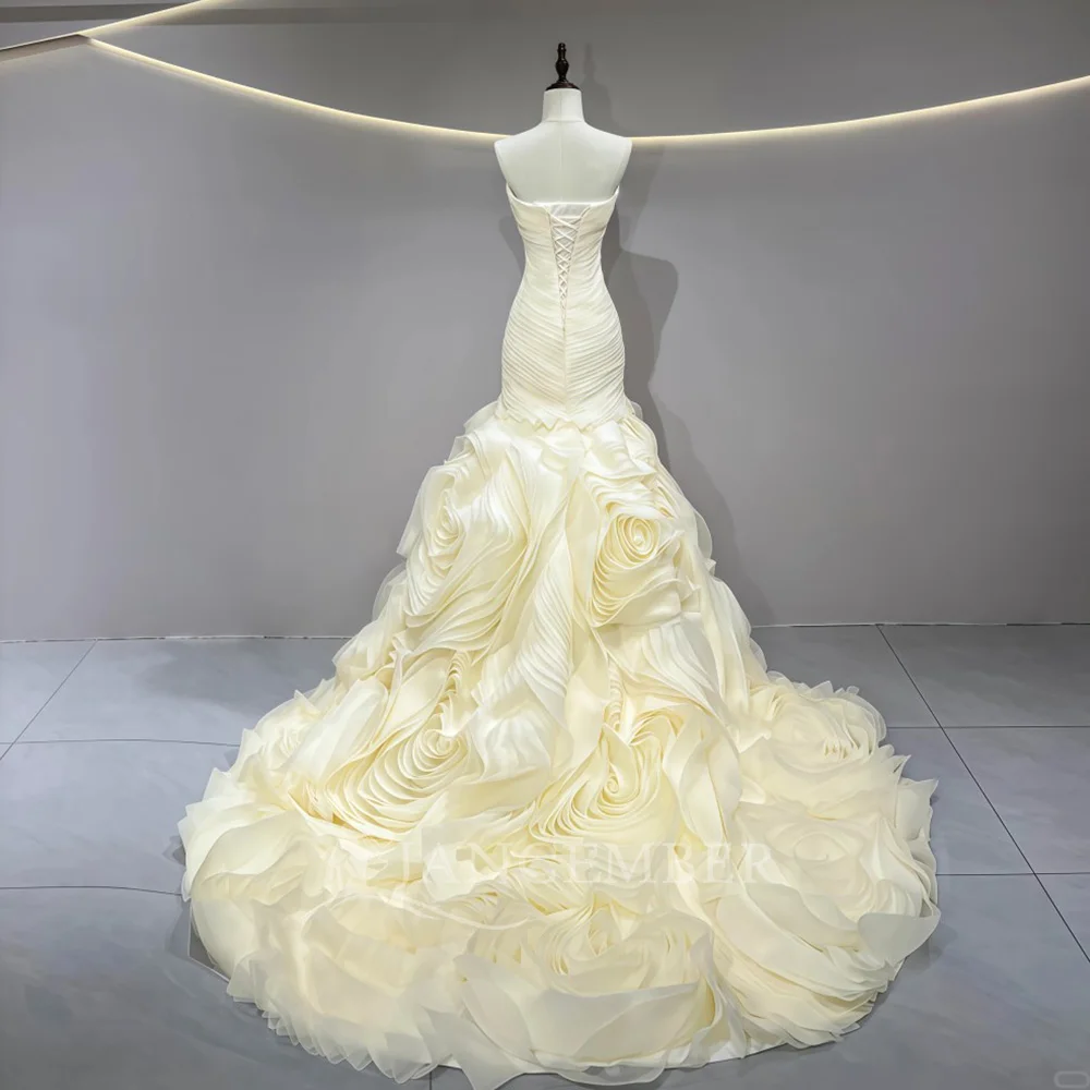 Suknie ślubne bez ramiączek, koronkowe, bez rękawów, w stylu syreny, do ziemi, z trenem, satynowe, vestidos de novia