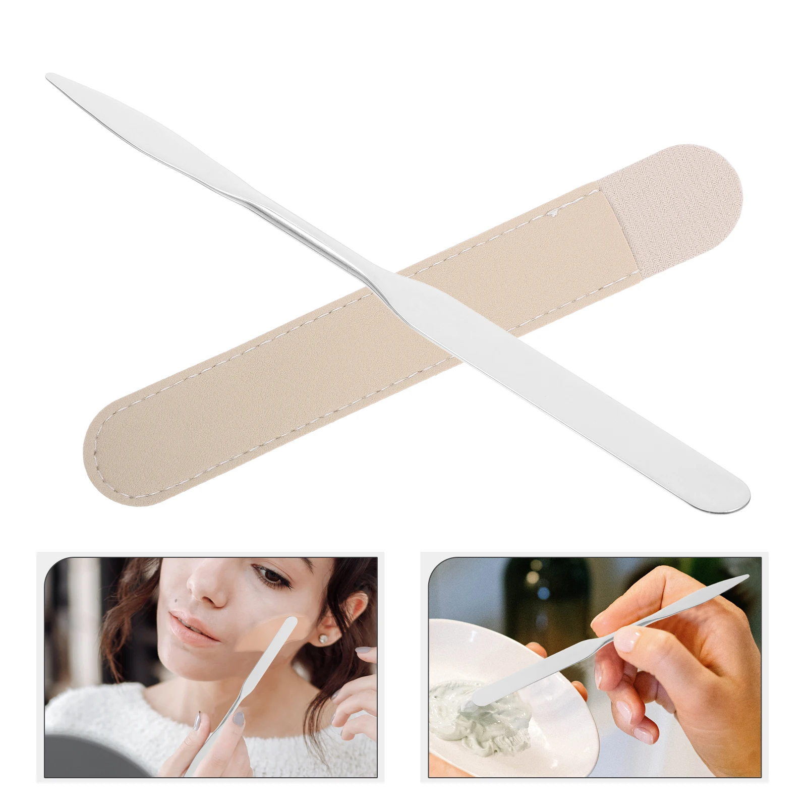 Espátula de acero inoxidable 2 en 1, mezclador de base, paleta en barra, mango largo, herramientas para uñas fáciles de limpiar, brocha de maquillaje, 1 Juego